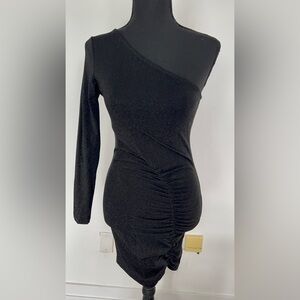 One-Shoulder Black Ruched Women's Dress